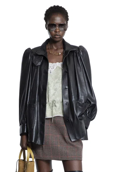 Chloé High-neck Coat In Plongé Nappa Leather In Black