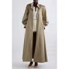 Chloé Long Trench Coat With Stand-up Collar In Cotton Gabardine In Soften Brown