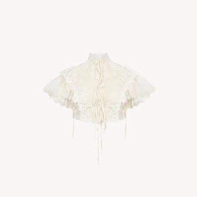 Chloé High-neck Cropped Top In Cotton Tulle & Lace White Size 6 100% Silk