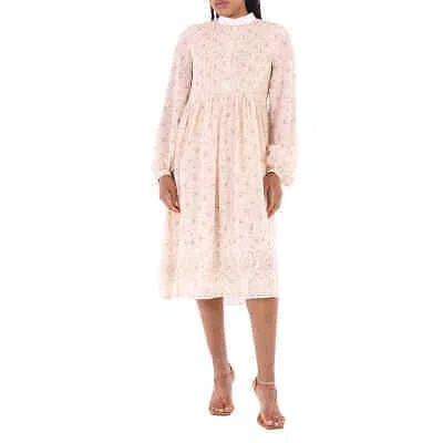 Pre-owned Chloé Chloe High-neck Dress With Print In Dew Pink