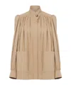 Chloé High-neck Gathered Jacket In Cotton Gabardine In Soft Tan