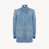 Chloé High-neck Gathered Jacket In Denim In Blue