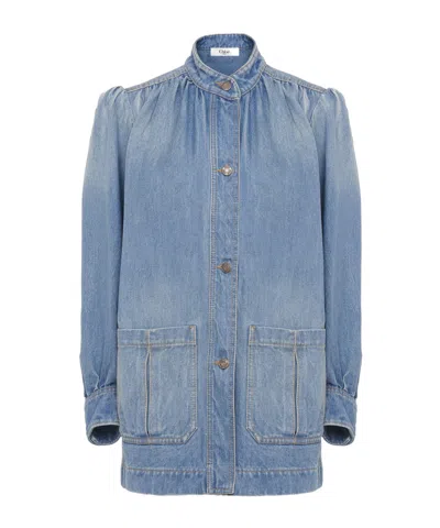 Chloé High-neck Gathered Jacket In Denim In Iced Blue