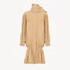 Chloé High-neck Gathered Trench Coat In Cotton Poplin In Brown