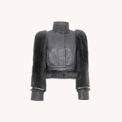 Chloé High-neck Hybrid Jacket In Leather In Gray
