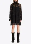 Chloé Turtleneck Long-sleeve Lace Shift Dress In Black