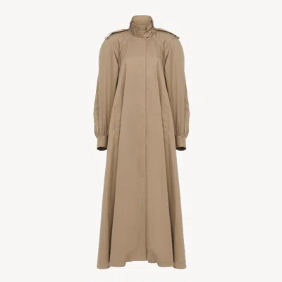 Chloé High-neck Long Trench Coat In Cotton Gabardine In Multi