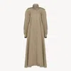 Chloé Long Trench Coat With Stand-up Collar In Cotton Gabardine In Brown