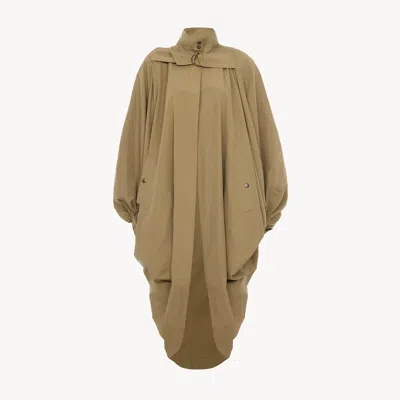 Chloé High-neck Oversized Cape Coat In Cotton Poplin In Brown