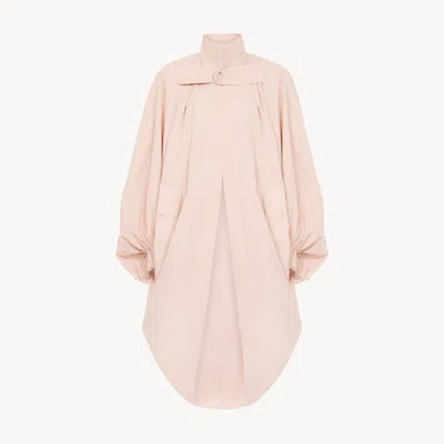Chloé High-neck Oversized Cape Coat In Cotton Poplin In Pink