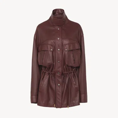 Chloé High-neck Parka In Leather Brown Size 6 100% Lambskin
