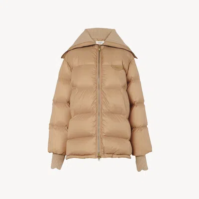 Chloé Doudoune À Col Montant En Nylon Brillant Femme Beige Taille 40 100% Polyamide