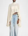 Chloé High Neck Ruffle Sleeve Asymmetric Top In Whisper White