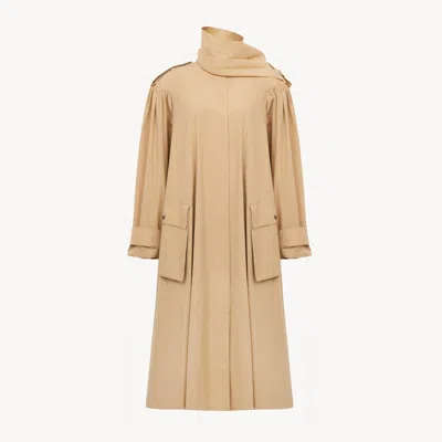 Chloé High-neck Scarf Trench Coat In Cotton Poplin In Brown