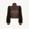 Chloé High-neck Short Jacket In Leather Brown Size 8 62% Viscose, 38% Cotton, Lambskin In Brown