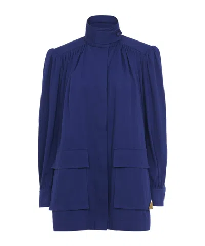 Chloé High-neck Utilitarian Jacket In Cotton Canvas In Blue