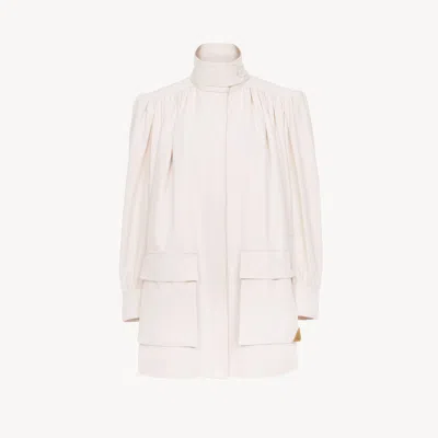 Chloé High-neck Utilitarian Jacket In Cotton Canvas Pink Size 12 100% Cotton, Horn Bubalus Bubalis, Farmed