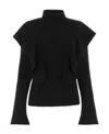 Chloé High-necked Woolen Sweater With Lotus Leaf Edge In Black