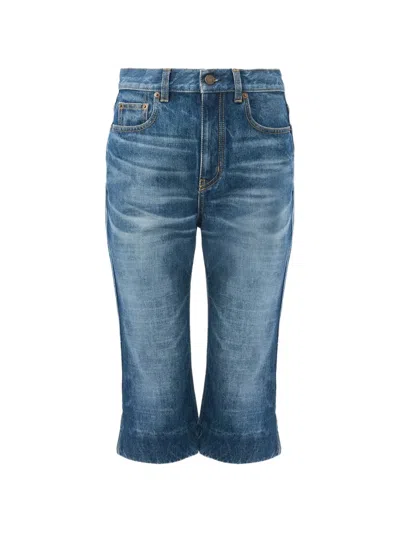 Chloé Straight Trousers Belt Loops Contrast Stitching In Blue