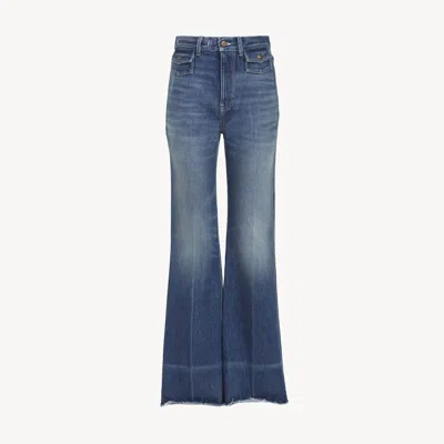 Chloé Jean Évasé Taille Haute En Denim Femme Bleu Taille 31 100% Coton, Cuir De Veau In Blue