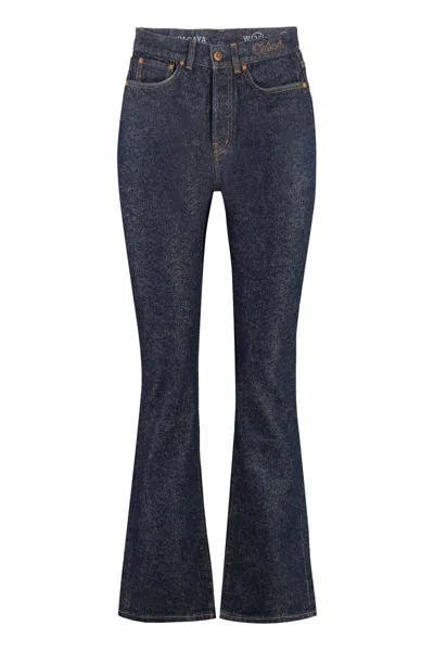 Chloé Embroidered High-rise Bootcut Jeans In Navy