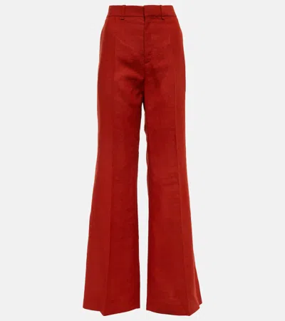 Chloé High-rise Flared Linen Pants In Red