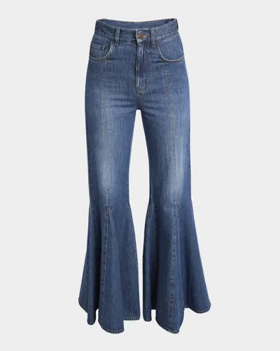 Chloé Jean Fluide Évasé En Denim Femme Bleu Taille 29 100% Coton, Cuir De Veau In Blue