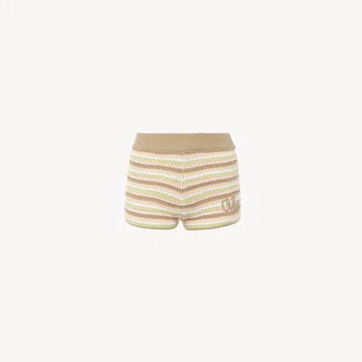CHLOÉ MINI SHORT TAILLE HAUTE EN CROCHET DE COTON À LOGO FEMME VERT TAILLE M 100% COTON
