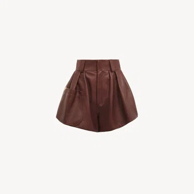 Chloé Short Taille Haute En Cuir Femme Brun Taille 40 100% Cuir D'agneau
