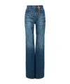 Chloé Women Blue Jeans With Wide Leg And Pendant Charm On The Front In Denim Woman In Blue