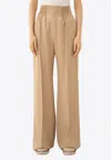 Chloé Shirred High-rise Wool Gabardine Wide-leg Pants In Beige