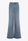 Chloé Belted Flared Wide-leg Cotton Trousers In Blue