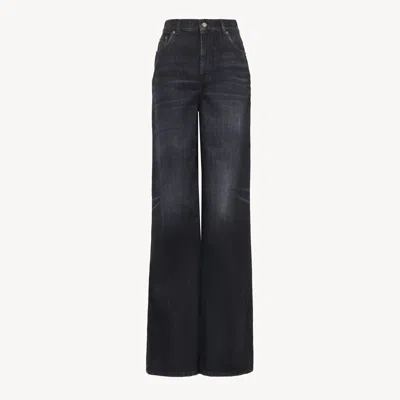 Chloé High-rise Wide-leg Jeans In Denim Black Size 32 100% Cotton