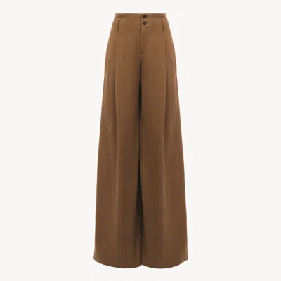 Chloé Pantalon Taille Haute Large En Toile De Coton Femme Brun Taille 42 100% Coton, Horn Bubalus Bubalis,