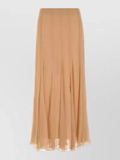 Chloé High Waist Chiffon Skirt Flared Hem In Brown