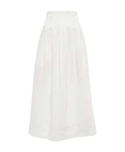 Chloé High-waist Linen Long Skirt In White