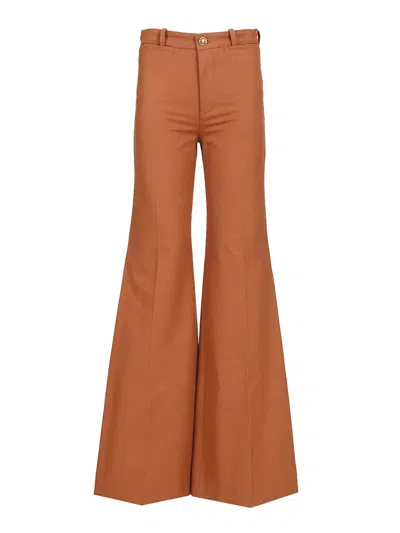 Chloé High Waist Wide Leg Pant Trousers Orange In Brown