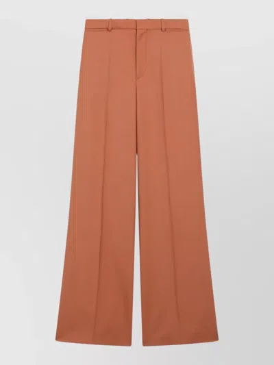 Chloé High Waist Wide Leg Tailored Trousers In Brown