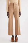 Chloé Shirred High-rise Wool Gabardine Wide-leg Pants In Coconut Brown