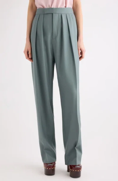 Chloé High Waist Wool Gabardine Tapered Cuff Wide Leg Pants In Gray