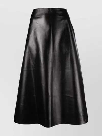 Chloé High-waisted A-line Midi Leather Skirt In Black