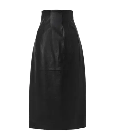 Chloé High-waisted Leather Midi Skirt In Black