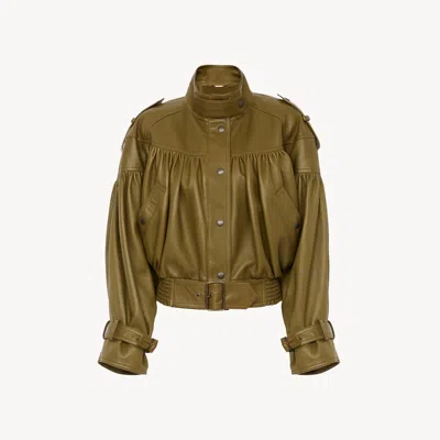 Chloé Veste Courte Col Montant En Cuir In Green