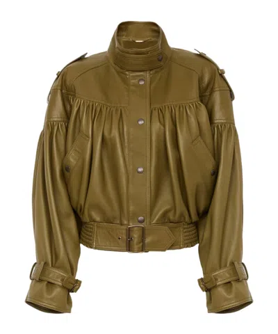 Chloé High-neck Cropped Jacket In Leather In Green