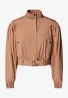 Chloé Ruched Short Cotton Poplin Jacket In Reef Shell In Neutral