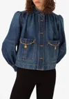 Chloé Blue Jacket With High Neck And Chain Detail On The Front In Denim Woman In Blue