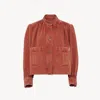 Chloé Logo Denim Jacket With Patch Pockets In Red