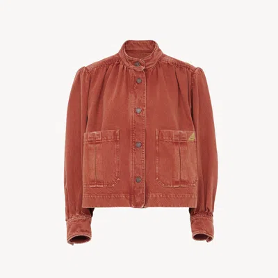 Chloé High-neck Gathered Jacket In Denim In Red