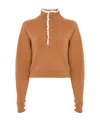 Chloé Wool Knit Mock Neck Lace Pullover In Brown