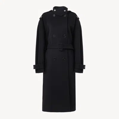 Chloé Manteau Long Col Montant En Laine Double Face In Blue